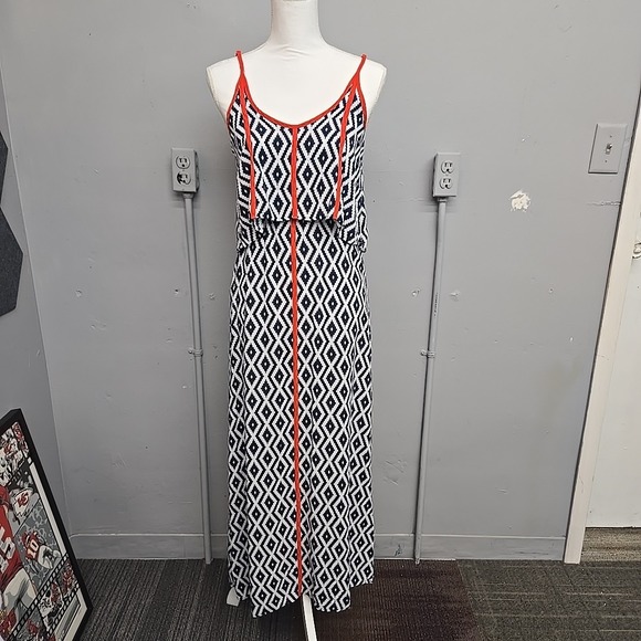 Anthropologie Dresses & Skirts - THML Dress Women's Small Navy‎ White Tribal Print Maxi Sleeveless Boho Orange